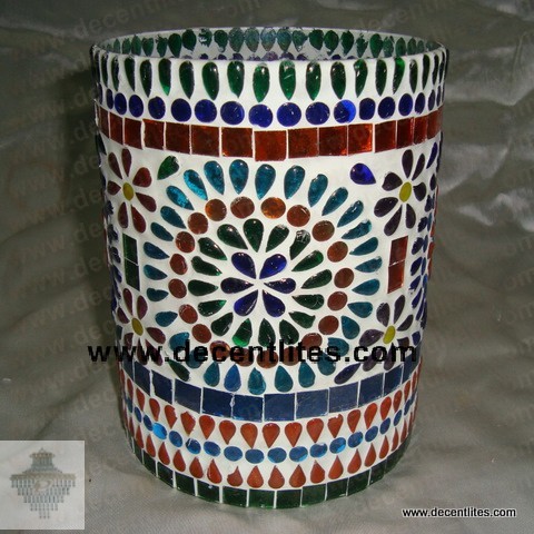 Glass Candle Holder With Mosaic Finish