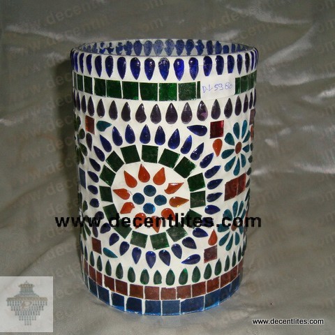 Glass Candle Holder With Mosaic Finish