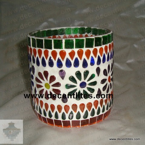Glass Candle Holder With Mosaic Finish