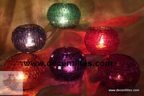 Glass Candle Holder With Mosaic Finish
