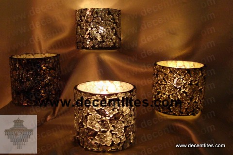 Glass Candle Holder With Mosaic Finish