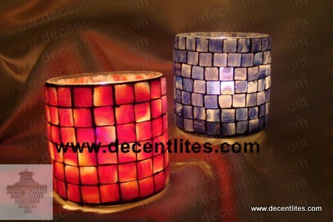 Glass Candle Holder With Mosaic Finish