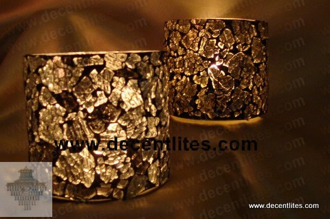 Glass Candle Holder With Mosaic Finish