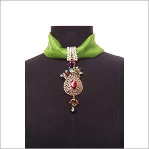 Green Silk With Peacok Pendent