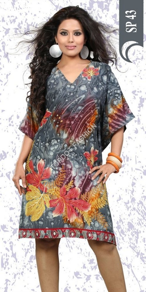 Cotton Beach Kaftans - Cotton, Knee-Length, Floral Print | V-Neck, Long Full Sleeves, Comfortable Fit