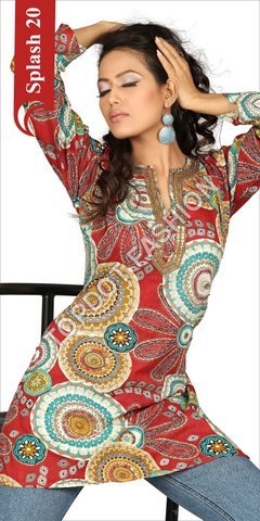 Fashionable Beach Tunics - Cotton, 30 Inch, Red, V-Neck | Stylish, Comfortable Fit, Floral Pattern, Elegant Casual Wear