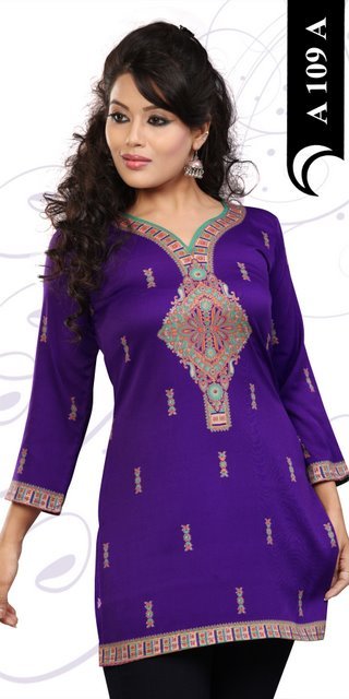 Crepe Kurtis Manufacturer for Women - Crepe, Knee Length, Purple | Embroidered, Soft Fabric, Comfortable Fit, Stylish Design