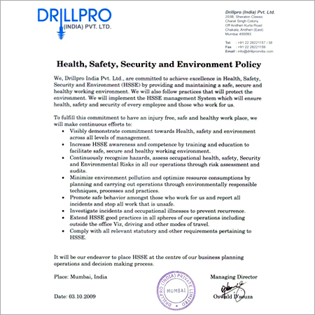 H.S.S.E. Policy - Multi-Section PDF, Multiple Revisions | OSHA Compliance, Risk Reduction, Safety Focus, Legal Adherence, Operational Efficiency