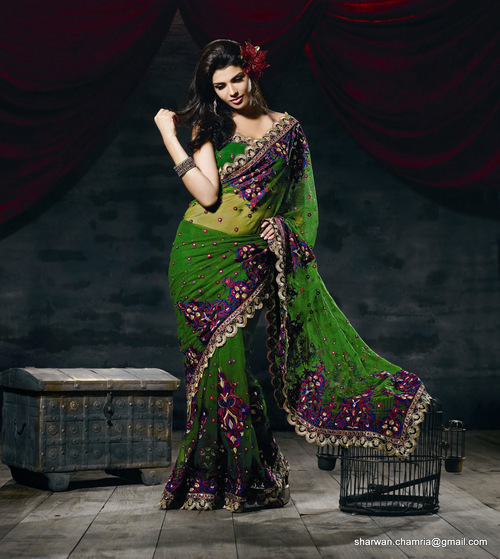 Green Net Saree 