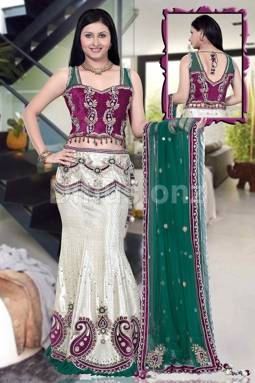 Fish Cut Lehnga - Silk Blend, 54 Inches, Off-White | Handcrafted Zardozi Embroidery, Elegant Design, Comfortable Fit