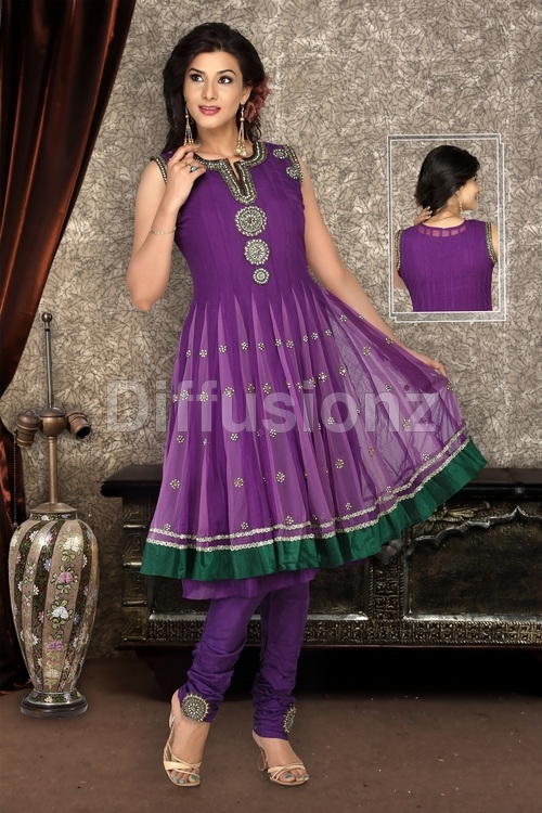 Knee Length Anarkali - Cotton Blend, Various Sizes, Purple | Silver Embroidery, Elegant Design, Comfortable Fit, Stylish Look, Perfect Stitching