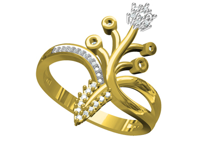 Designer Rings - 18K Yellow Gold, 0.14 Ct VVS Round Diamonds, 35 Pcs, 3.6g, Elegant Design
