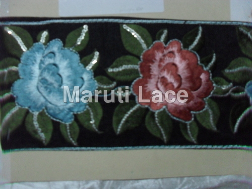 Suit Laces - Embroidered Fabric, Customizable Length & Width, Black, Intricate Floral Designs