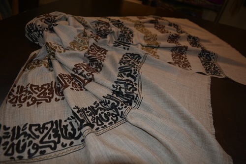 Cream Strip Calligraphy Embroidered Shawls