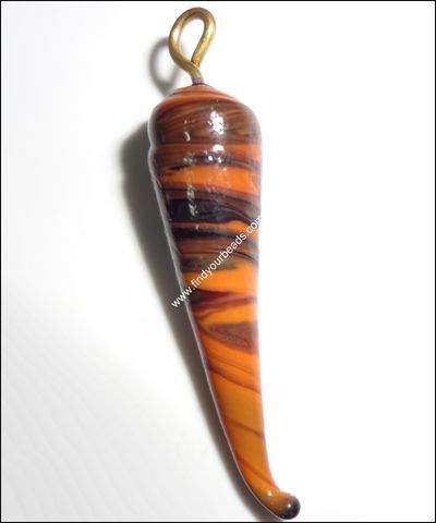 Chilli Beads - Glass 25x5mm, Orange Conical Bead, Intricate Detail, Artisan Crafted, Durable Material