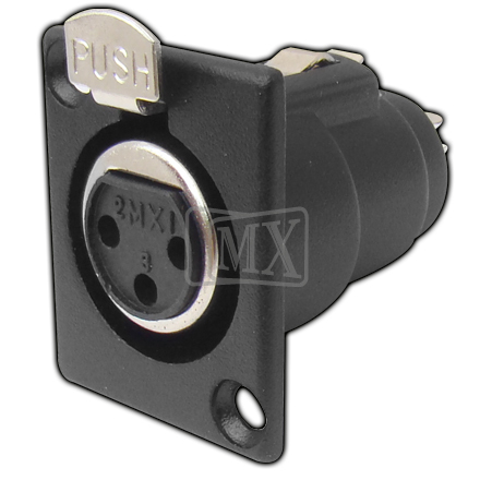 MX 3 PIN MIC FEMALE CONNECTOR XLR PANEL MOUNTING BLACK COATED