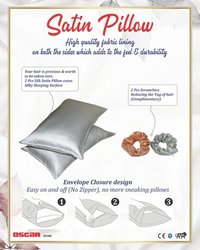 Silver Satin Silk Pillow Covers For Hair And Skin With Two Scrunchies