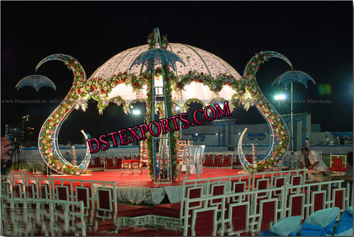 Latest Umbrella Mandap - Fiber and Metal, 10-15 ft Diameter, White, Modular Assembly | Elegant Design, Weatherproof, Portable, Customizable, Durable Structure