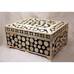 Cream And Brown Camel Bone Inlaid Cash Box