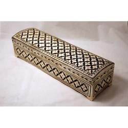 Brown Inlaid Painted Pencil Box