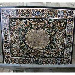 Polished Marble Table Top With Inlay - Color: Black And Brown