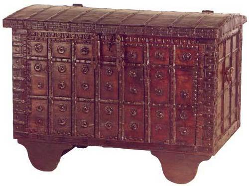 Teak Ethnic Chest With Brass And Iron Trimmings