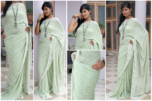 Shifon Chiken Work Saree