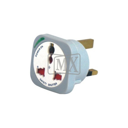 MX UNIVERSAL CONVERSION PLUG 3 PIN WITH LIGHT & CHILD SAFETY SHUTTER (UK TYPE)