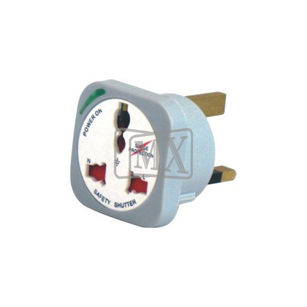 MX UNIVERSAL CONVERSION PLUG 3 PIN WITH SURGE PROTECTOR, LIGHT & CHILD SAFETY SHUTTER (UK TYPE)