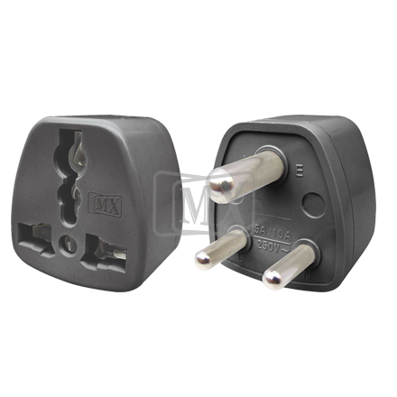 MX UNIVERSAL CONVERSION PLUG 3 PIN (5 AMP) 250 FOR INDIA, SOUTH AFRICA, HONG KONG - ABS Plastic, 50x40x30 mm, Gray | Compact, Child Safety Shutter, Power Indicator, Universal Socket, Durable, Multipurpose