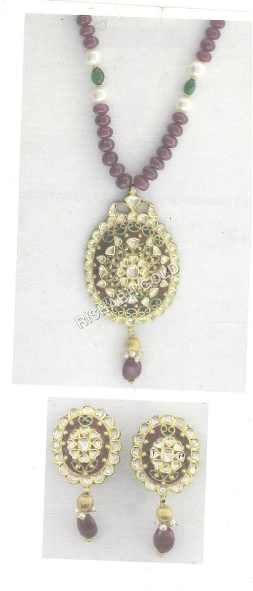 Kundan Meena Pendent Set