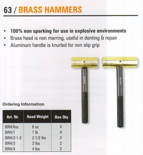 Brass Hammers - Brass Head 1-2 Lb, Aluminum Handle | Non-Sparking, Non-Marring, Non-Slip Grip