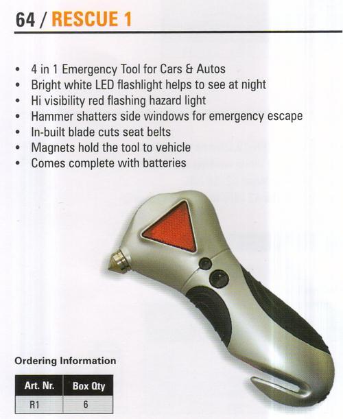 Rescue 1 - Metal, Plastic 10x5x2 cm, Silver | Emergency Tool, Seatbelt Cutter, Window Breaker, LED Light