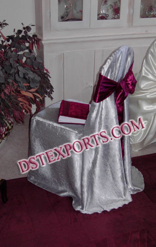 Wedding Silver Chair Cover With Maroon Sasha