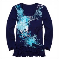 Printed T Shirt - Cotton, L/xl/xxl Sizes, Blue Color, Long Sleeve, O-neck | Unique Printed Design, Lightweight, Colorfastness, Fine Stitching