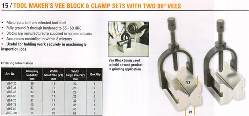 Tool Makers Vee Block & Clam Sets with Two 90° Vees - Hardened Steel, Matched Sets, Clamp Included