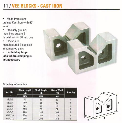 Vee Blocks-Cast Iron - Cast Iron, Various Sizes | Wear-Free Clamp, Accurate Ground, Vee Bottom Edge, Flat Holding Face
