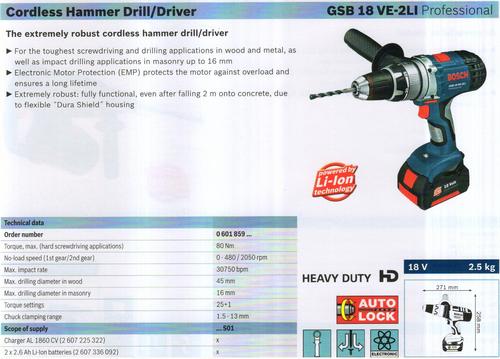 HAMMER DRILL & DRIVER ( GSB 18 VE-2LI Professional)