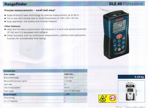 DLE 40 PROFESSIONAL - ABS Plastic, 100x50x25 mm, Lithium-ion Battery | Accurate Measurement, Durable Design, Compact Size