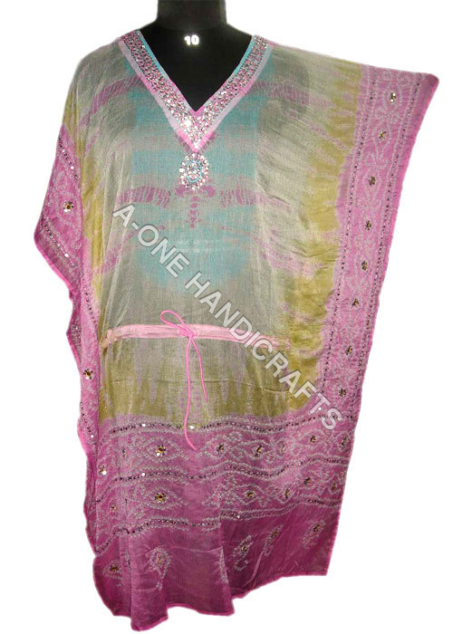 Long Beach Kaftan with Tie & Dye and Bandhini Work