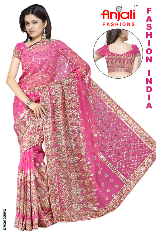 Designer Net Sarees - Net Georgette Pink, Standard Size | Elegant Design, Intricate Embroidery, Colorfast, All-Season Wear