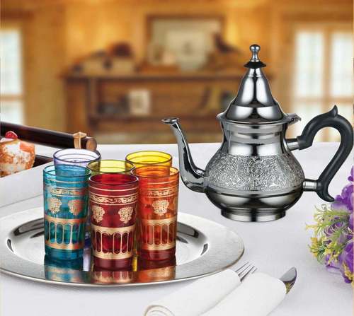 Arabic Tea Pot with Plate & Glasses