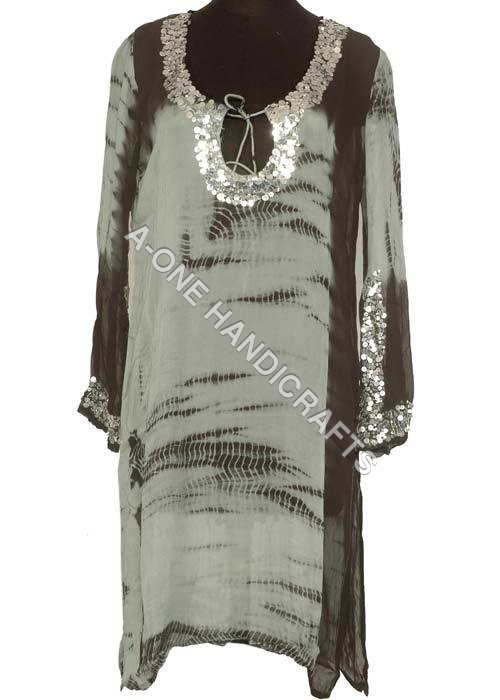 Hand Dyed Georgette Kaftan With Hand Beading