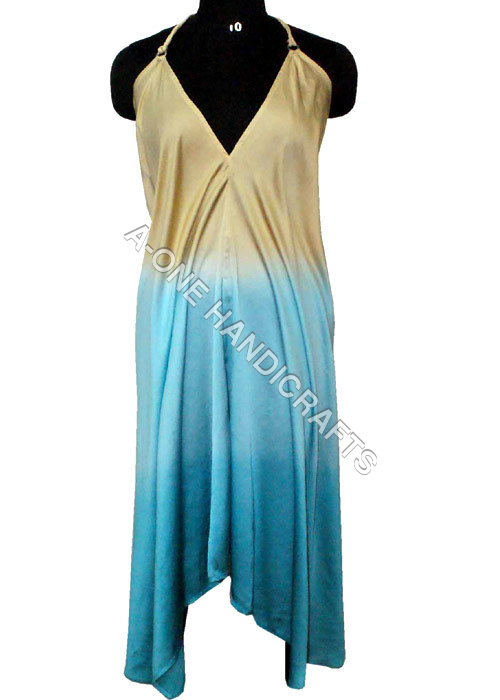 Halter Neck Ombre Dyed Satin Dress