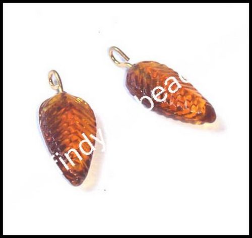 Pendants Beads - Glass 15-20mm Amber, Leaf-Like Shape, Smooth Finish, Durable