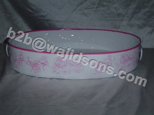 Oval Tray with Rose Motif White and Ring Handle