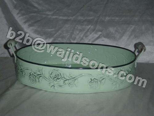 OVAL TRAY WITH WOOD HANDLE PISTA GREEN AND MOTIF