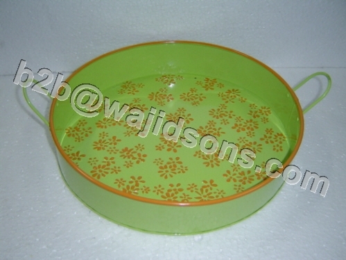 OVAL TUB WITH HANDLE AND MOTIF GREEN