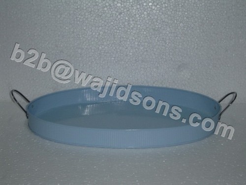Oval Tray with Steel Handle Sky Blue Finish