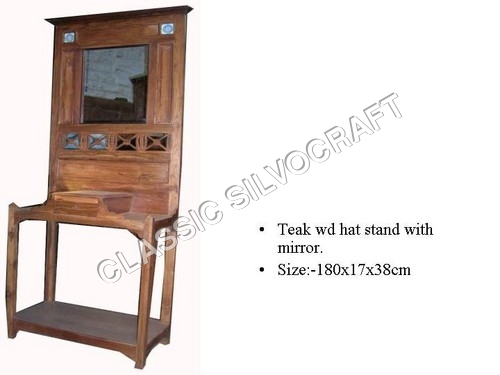 Antique Teak Wood Hat Stand With Mirror